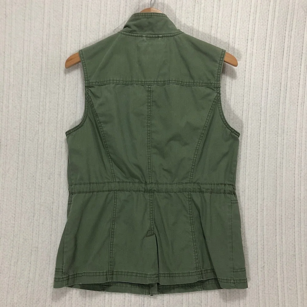 Merona Womens Utility Field‎ Vest Olive Green Cotton Zip Up Drawstring Size M